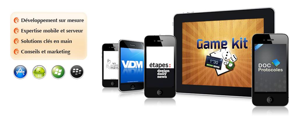 D&eacute;veloppement sur mesure - Expertise mobile et serveur - Solutions cl&eacute;s en main - Conseil en marketing mobile | Applications iPhone iPad disponible sur l'AppStore